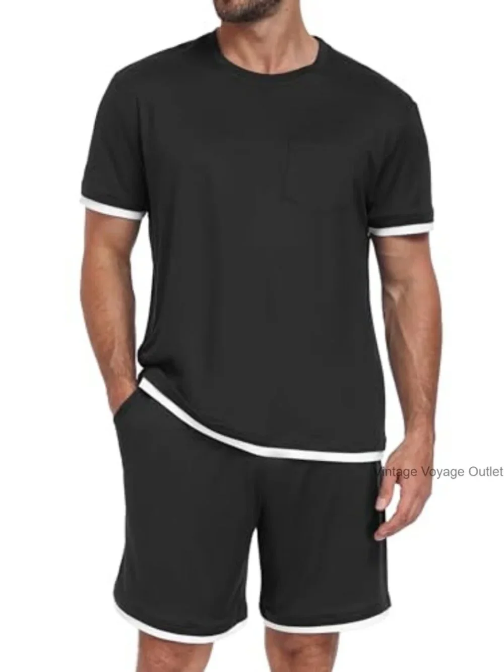 Mens Pajama Set Short Sleeve 2 Piece Soft Rayon Blend Sleepwear Lounge Vacation
